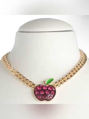 Betsey Johnson Crystal Apple Chain Necklace NWT Back to School Limited Edition